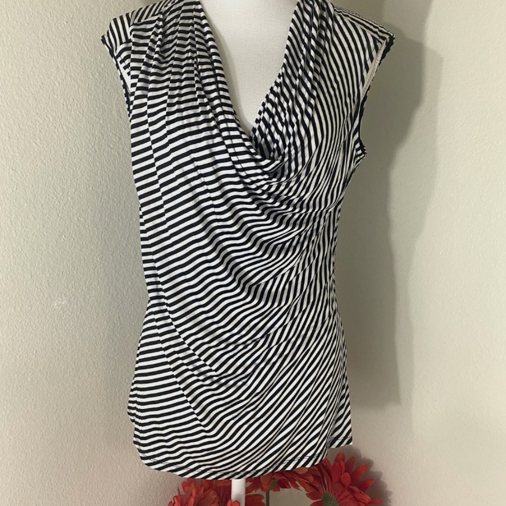 Black and White Stripped Silky Sleeveless Top